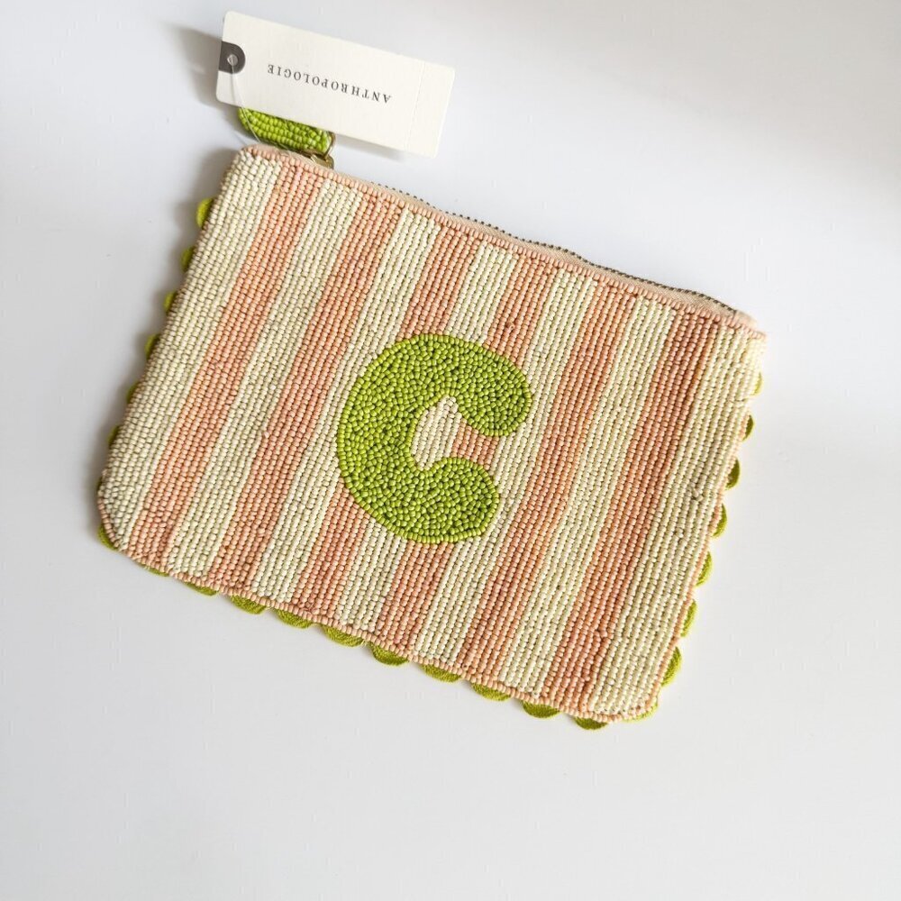 Anthropologie Beaded Zip Pouch Monogram "C" - Picture 2 of 5